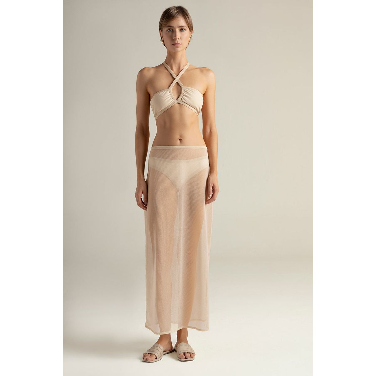 TOUCHE BALNEAIRE - Falda larga en malla color beige 0F26B61