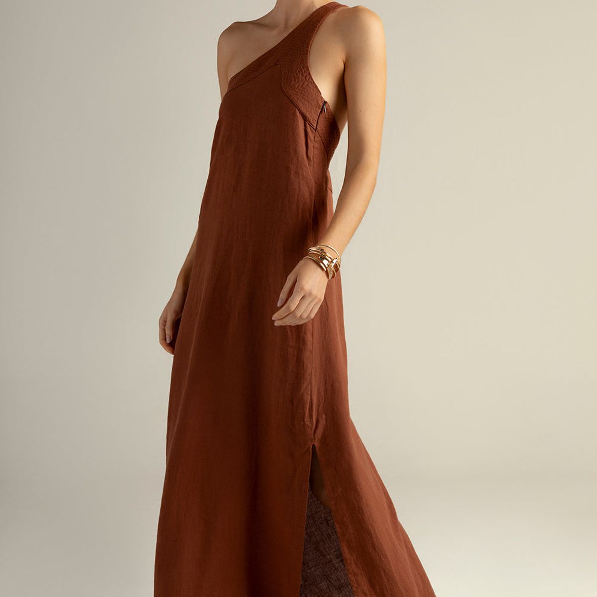 TOUCHE BALNEAIRE - Vestido largo de un solo hombro en lino 100% 0F32T61