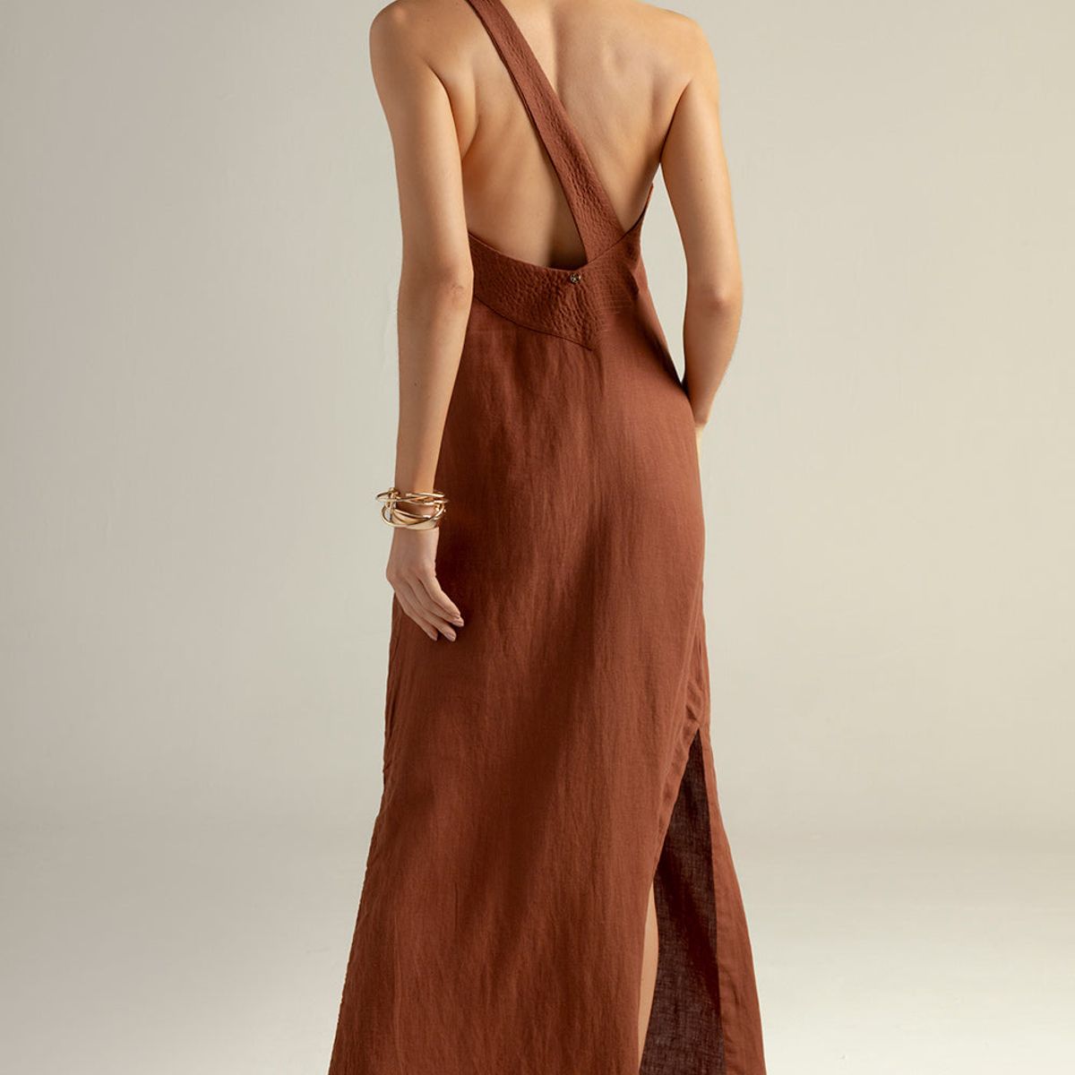 TOUCHE BALNEAIRE - Vestido largo de un solo hombro en lino 100% 0F32T61