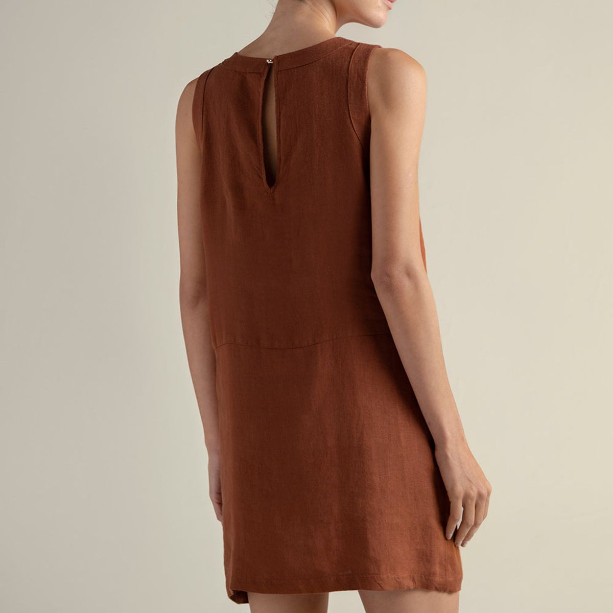 TOUCHE BALNEAIRE - Vestido corto en lino 100% color terracota 0F33T61