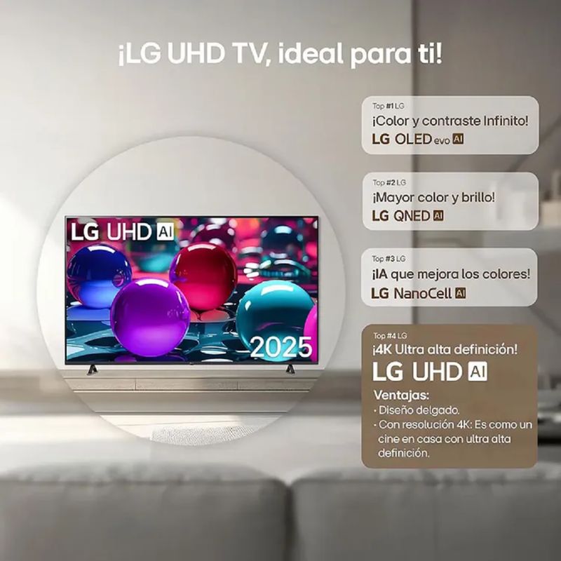 LG - TV LG 50 50UA8050 4K UHD Smart TV con IA  Imagen y Control Inteligente