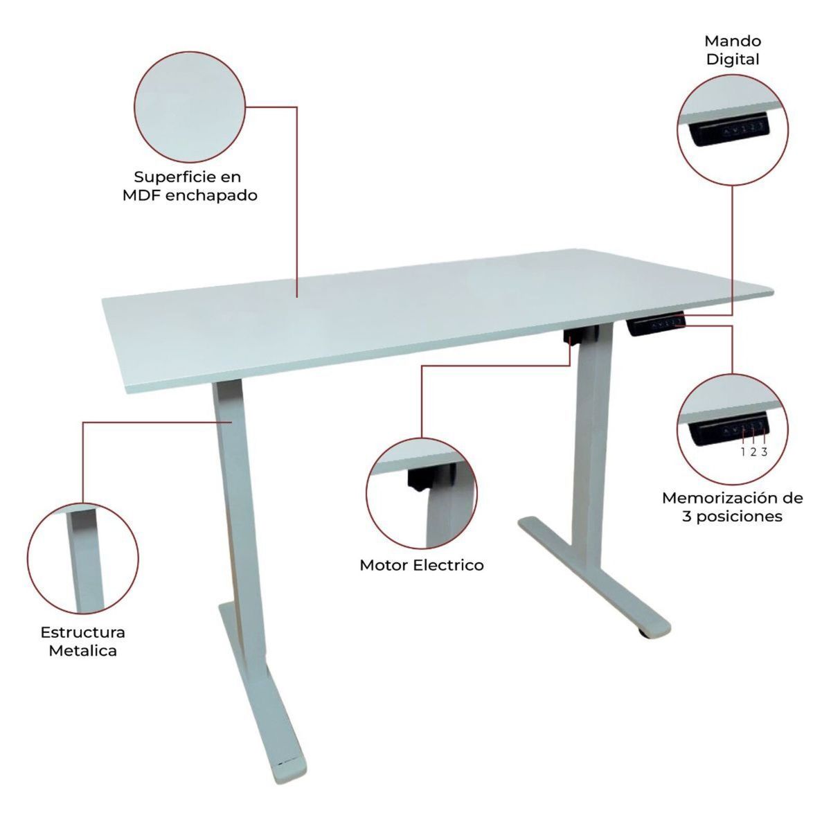 MUEBLESYA - Escritorio Inteligente Eléctrico Alejandría de Altura Ajustable 3 Memorias Programables- Ergonómico para Oficina