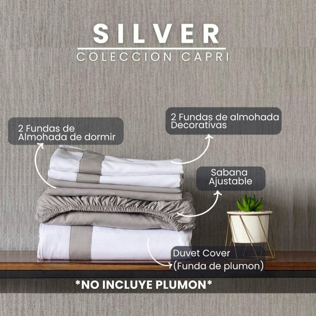 AMARE HOME - Duvet Cover Capri Silver para cama Doble - Amare Home