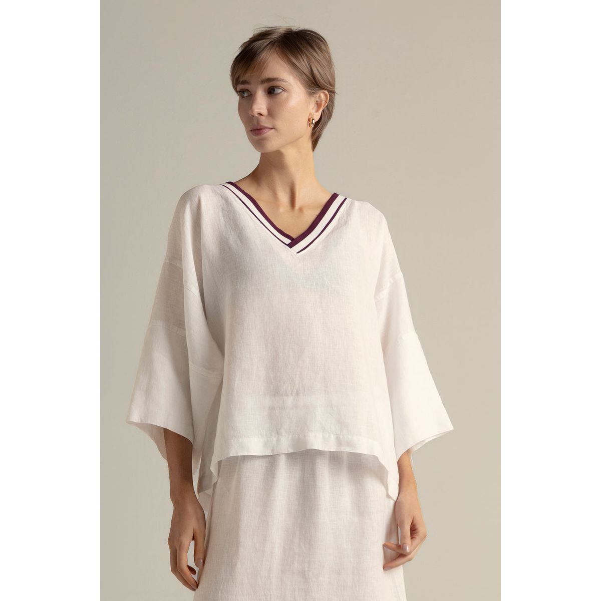 TOUCHE BALNEAIRE - Top manga larga en lino 100% color blanco 0A74B61