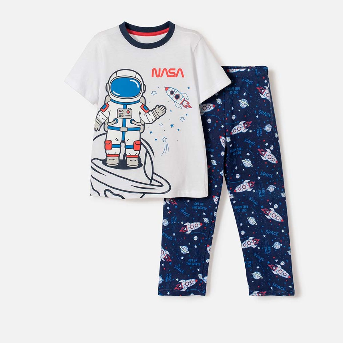 NASA - Pijama de la Nasa con pantalón largo blanco y azul para niño 2T a 5T