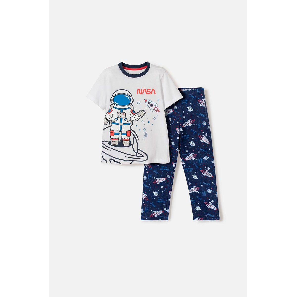 NASA - Pijama de la Nasa con pantalón largo blanco y azul para niño 2T a 5T