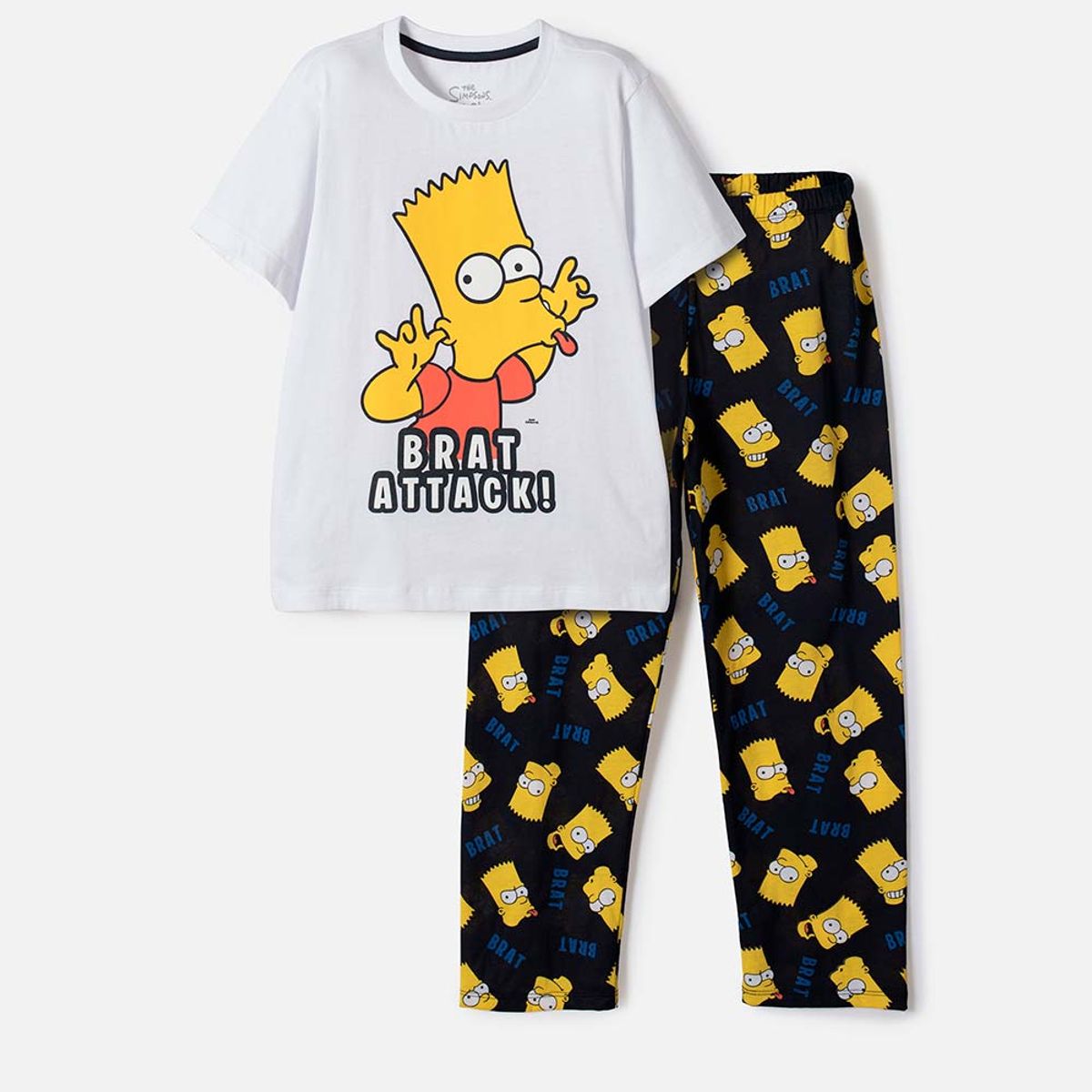 DISNEY - Pijama  de los Simpson con pantalón largo blanco, azul y amarillo para niño