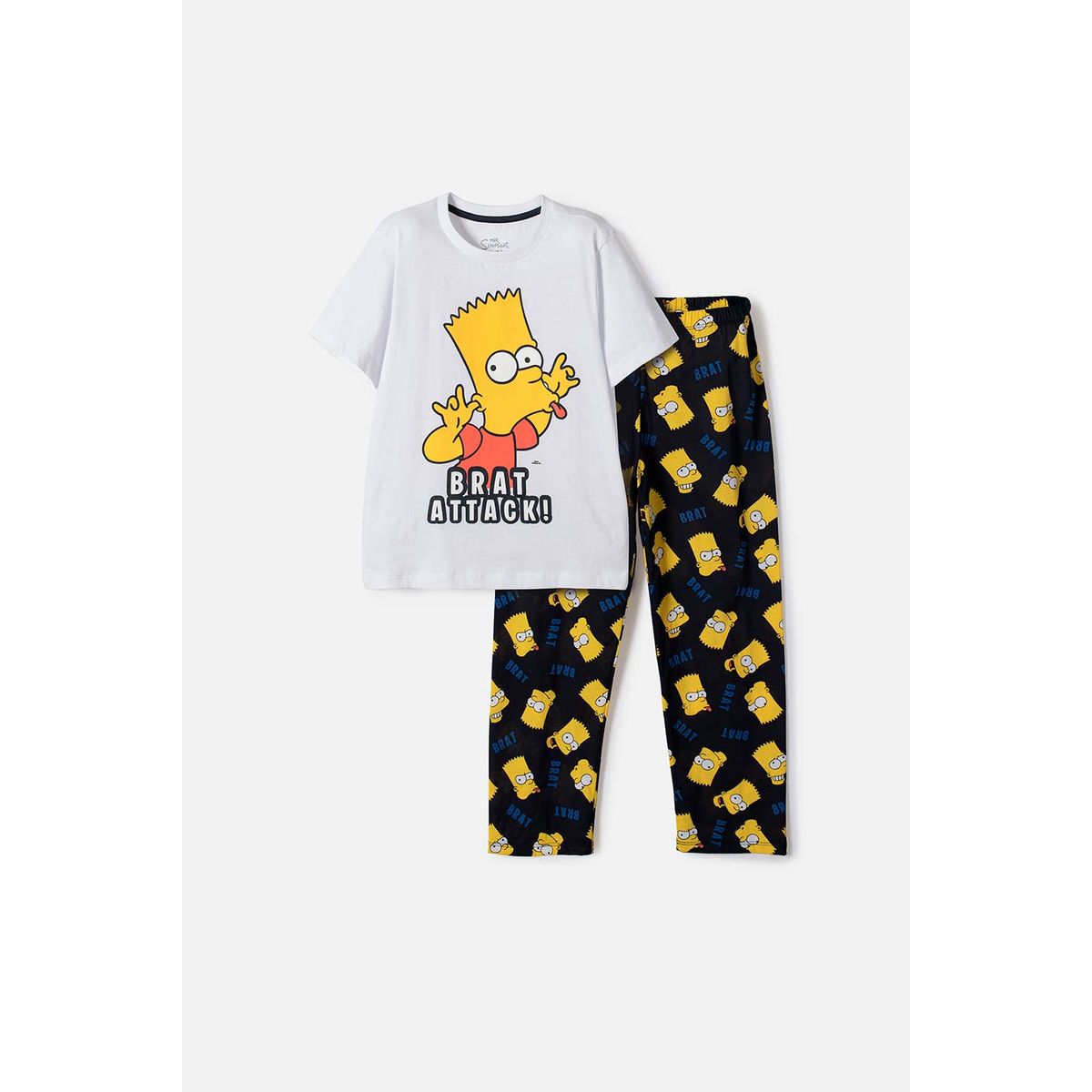 DISNEY - Pijama  de los Simpson con pantalón largo blanco, azul y amarillo para niño