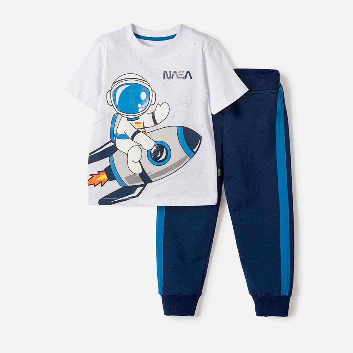 NASA - Conjunto de la Nasa con pantalón largo blanco y azul para niño 2T a 5T