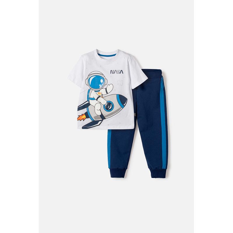 NASA - Conjunto Nasa con pantalón largo blanco y azul niño 2T a 5T