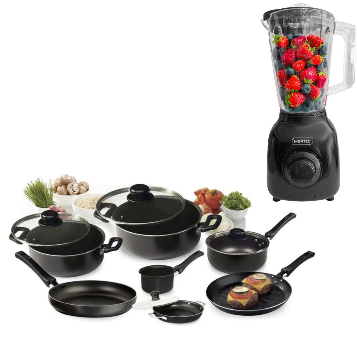 UNIVERSAL - Juego de Ollas Universal 11 Piezas + Licuadora 2 Litros Mertec 250W