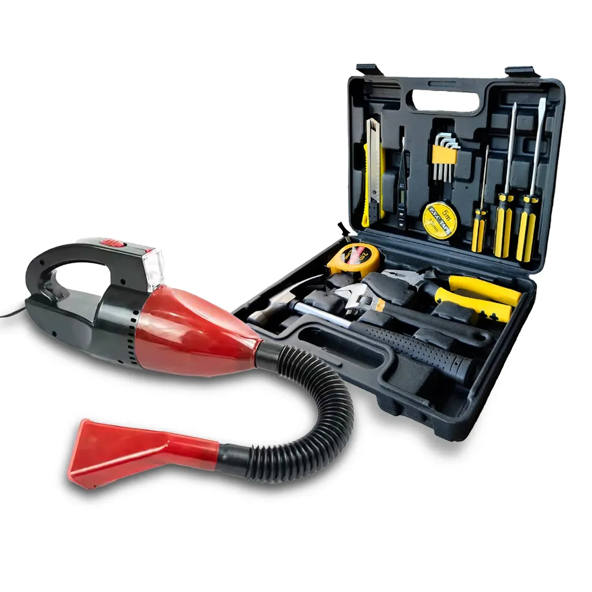 MERTEC - Combo Mertec Kit de Herramientas 15 Piezas + Aspiradora Portátil para Automóvil