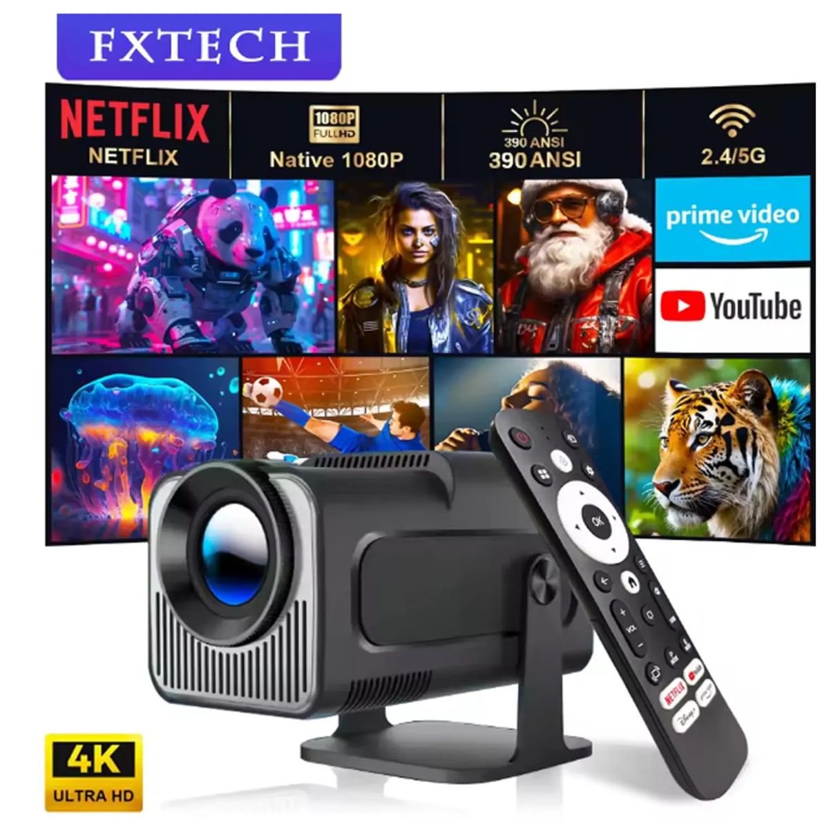 GENERICO - Proyector Portátil Mini Hy320 1080p 4k 10000 Lux Negro