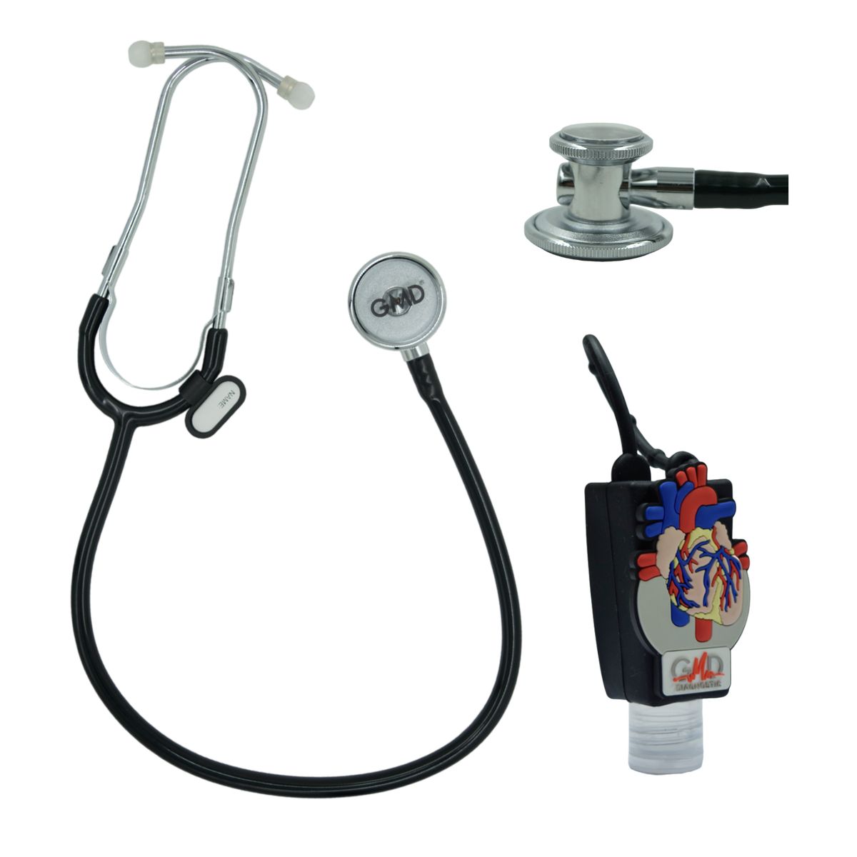 GMD - Fonendoscopio Gmd Doble Usuario Ois 100 Color Negro + Estuche De Gel Corazon