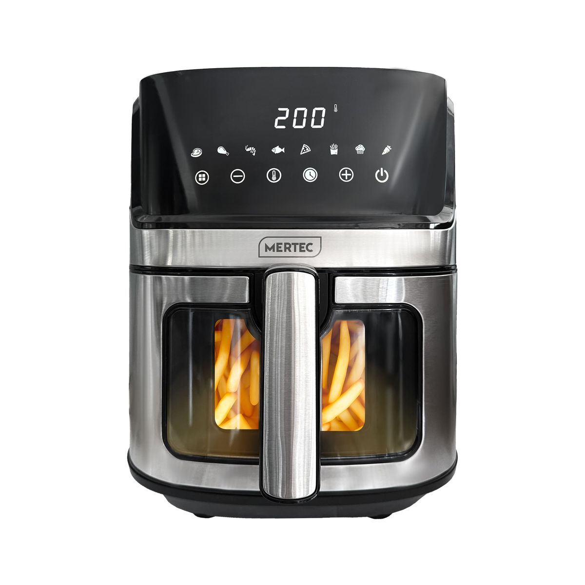 MERTEC - Freidora de Aire Digital 6.5 Litros Acero Inoxid + Mini Waflera Roja