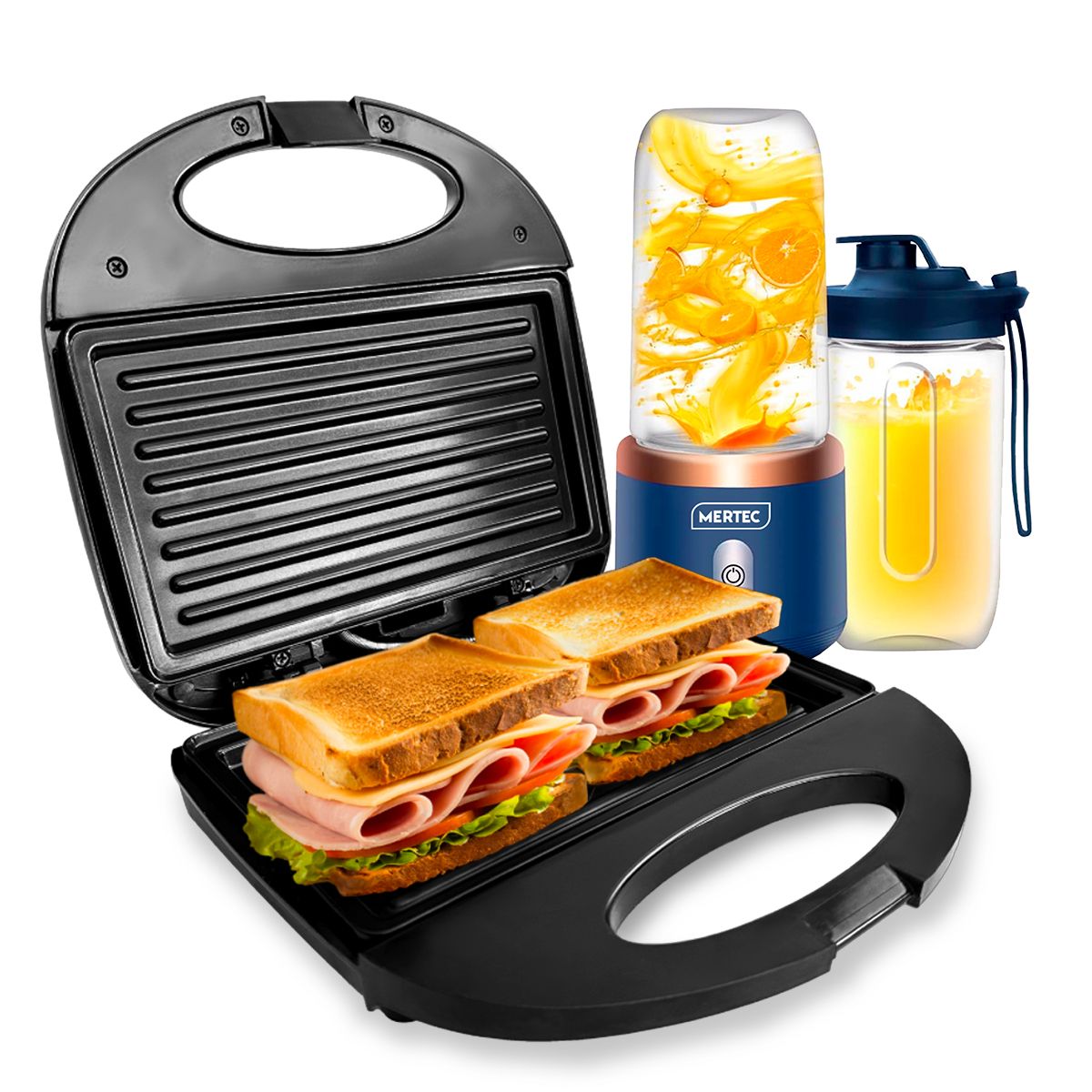 MERTEC - Sanduchera Grill Mertec + Mini Licuadora Portátil