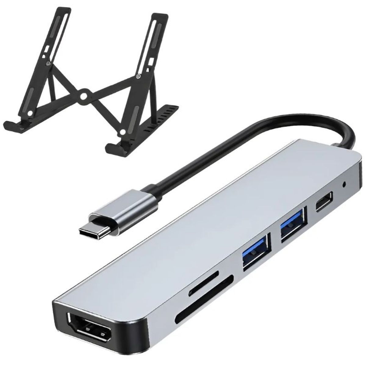 INNOVA - Soporte Portátil Laptop Para Pc Con Adaptador Usb C 6 En 1 Negro