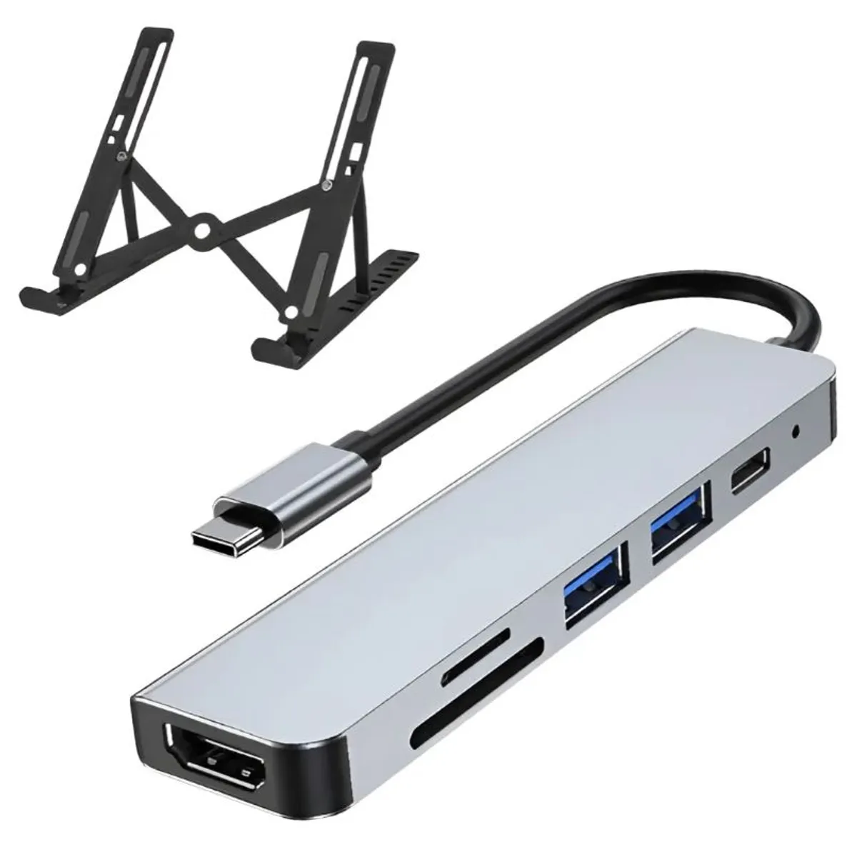 INNOVA - Soporte Portátil Laptop Para Pc Con Adaptador Usb C 6 En 1 Negro