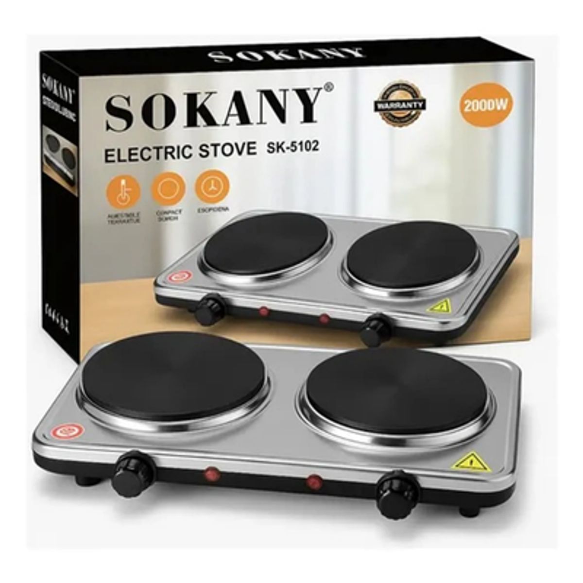 SOKANY - Estufa Eléctrica Portátil 2 Puestos 2000W