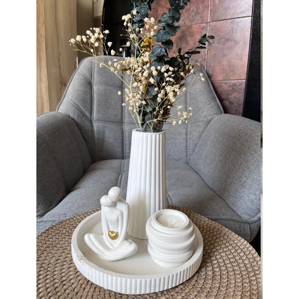 DECORACIONES ALE Y GABI - Centro de Mesa decorativo Ale Jarron Base Velas Y Adornos 5pzas