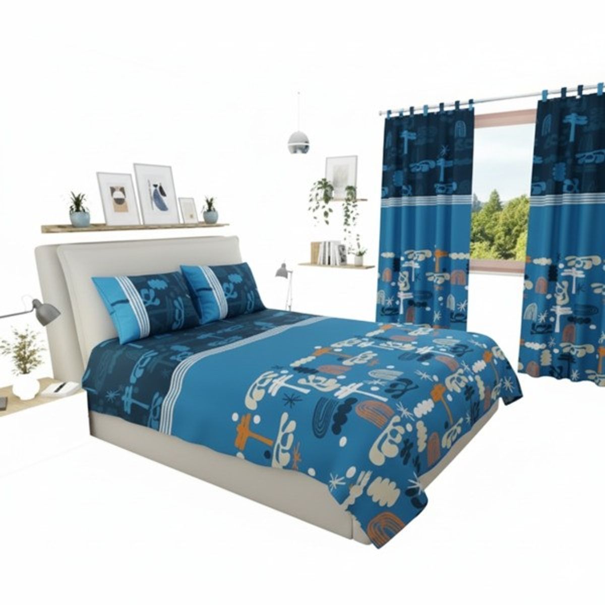 ELEGANT - Set Cama Doble Estampado + Cortina