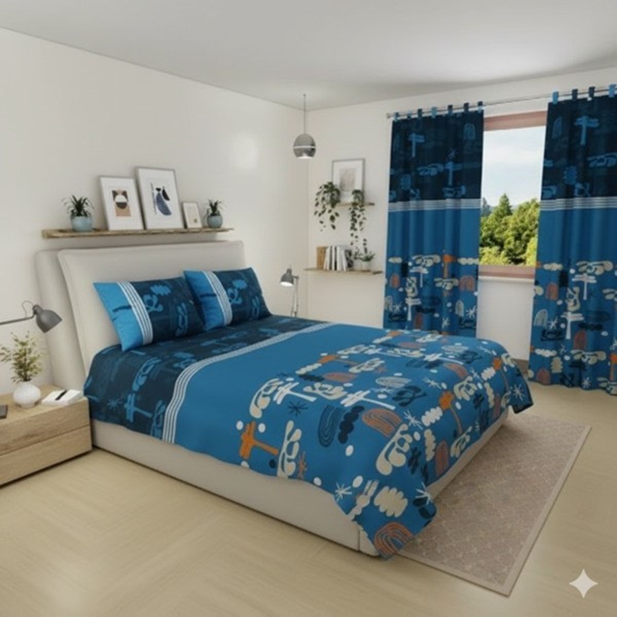 ELEGANT - Set Cama Doble Estampado + Cortina
