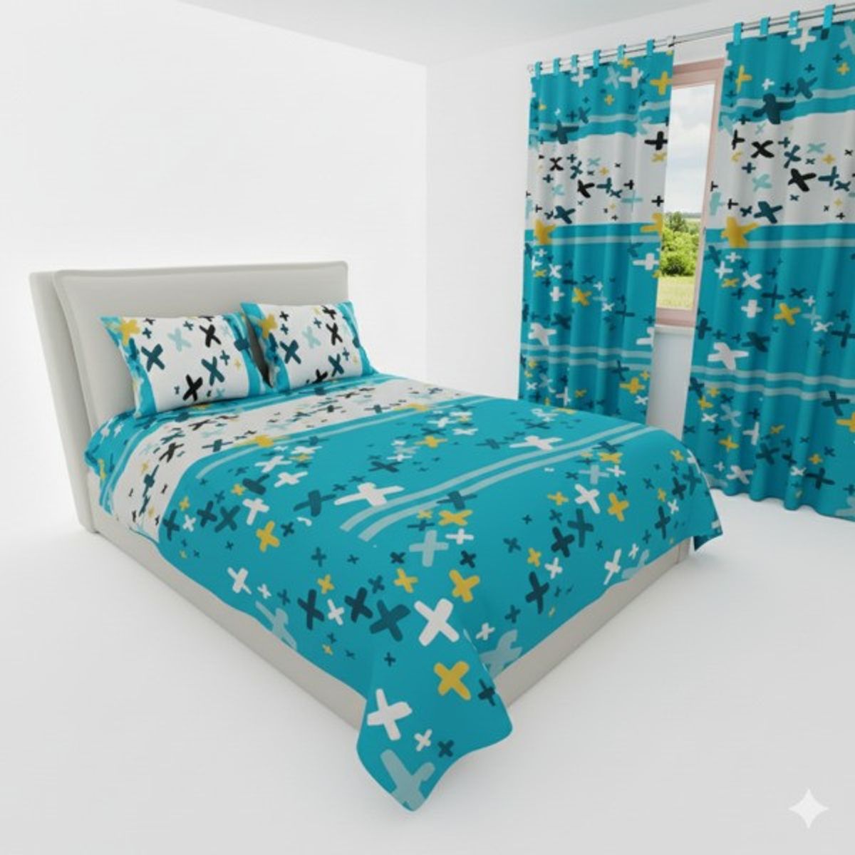 ELEGANT - Set Cama Doble Estampado + Cortina