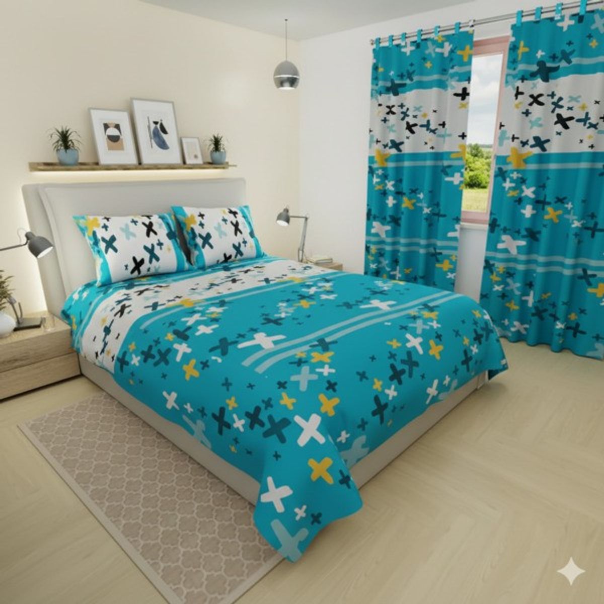 ELEGANT - Set Cama Doble Estampado + Cortina