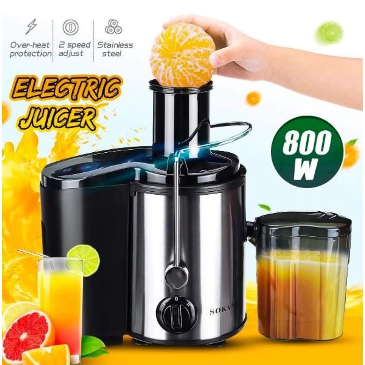 AMERICAN GENERICS - Extractor de Jugos Sokany SK-400 800W  Potencia Eficiencia y Sabor en Cada Vaso