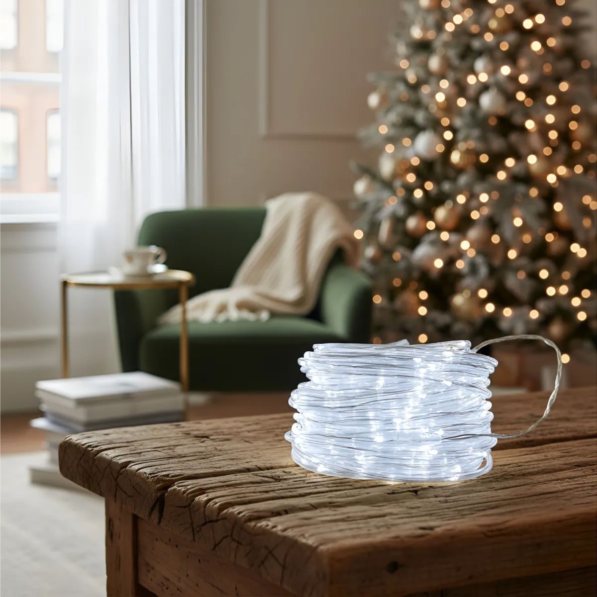 GENERICO - Luces Navideñas Con Panel Solar 100 Led Blanco - 12 Metros