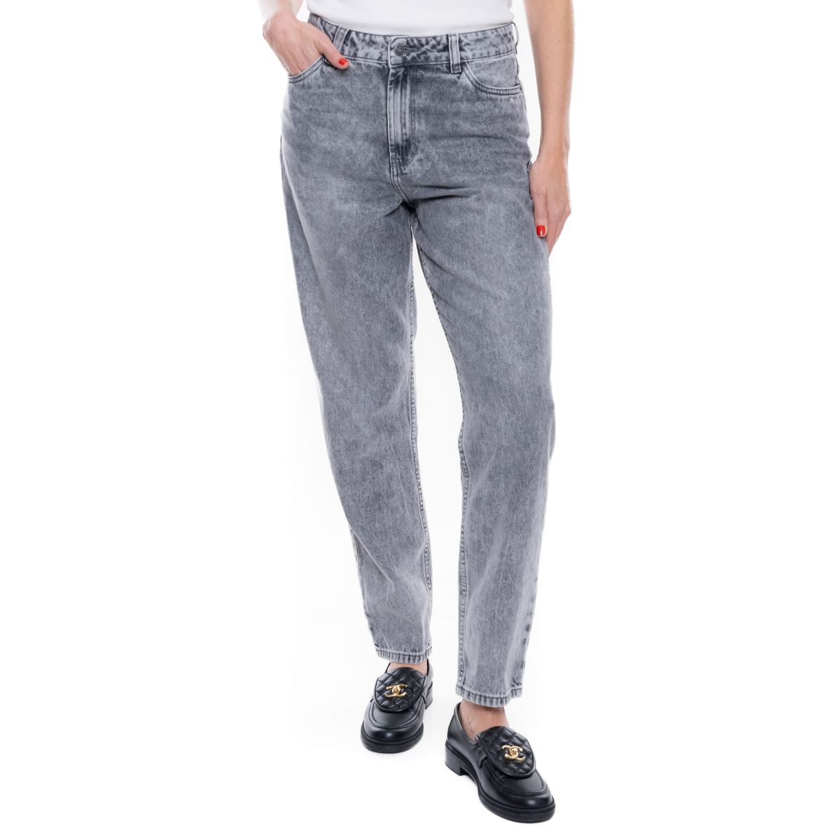 COLOR BLUE - Black Denim Mom Fit Jeans