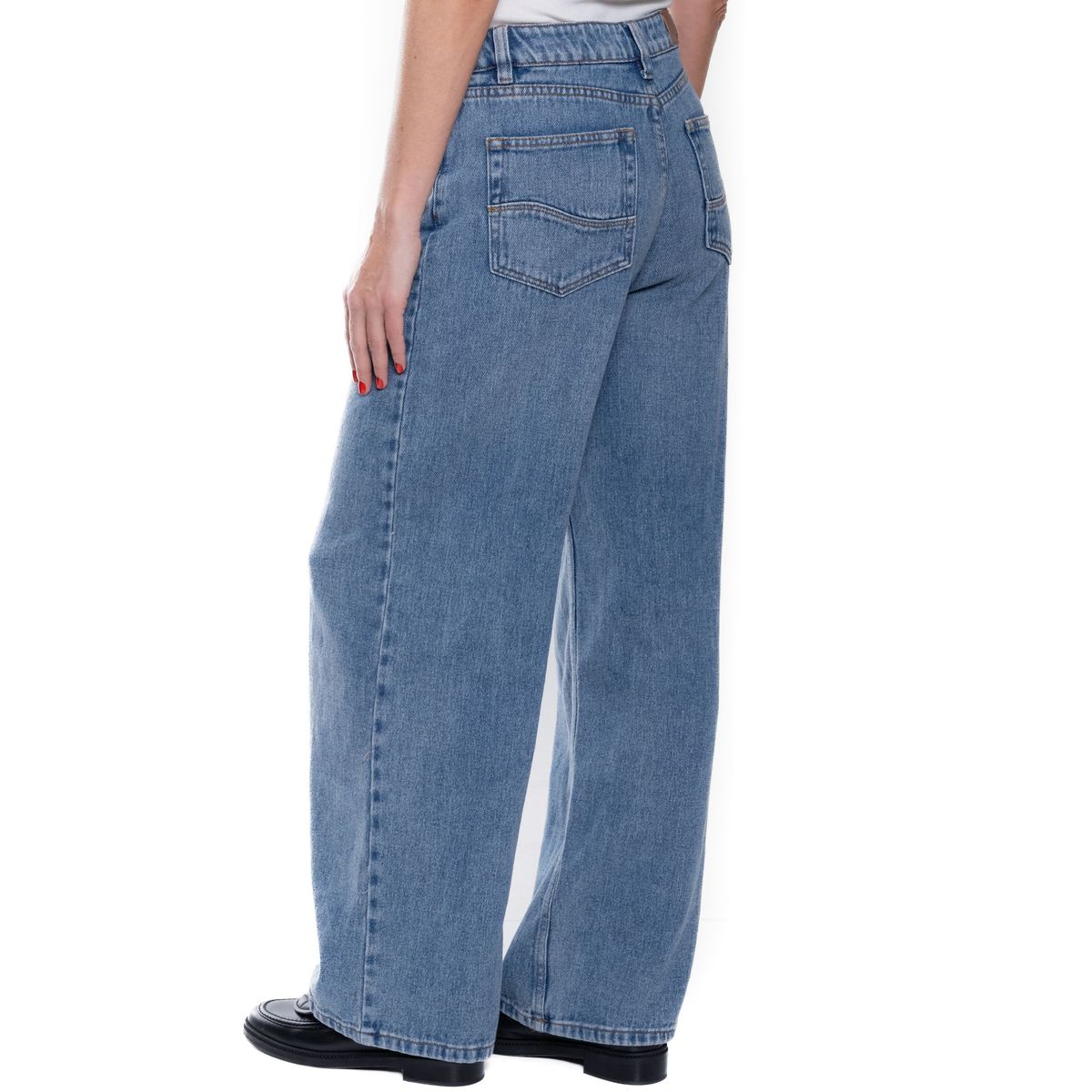 COLOR BLUE - High Waist Wide Leg Jeans Tono Medio
