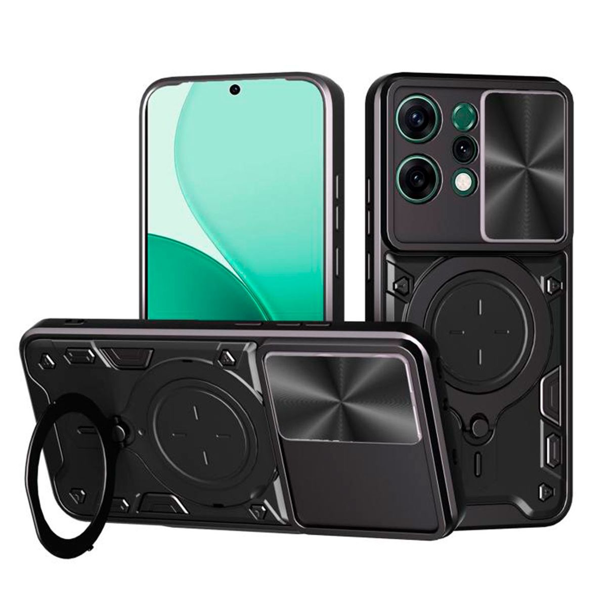 GENERICO - Estuche Proteccion Camara Con Soporte para Oppo Reno 14 Negro