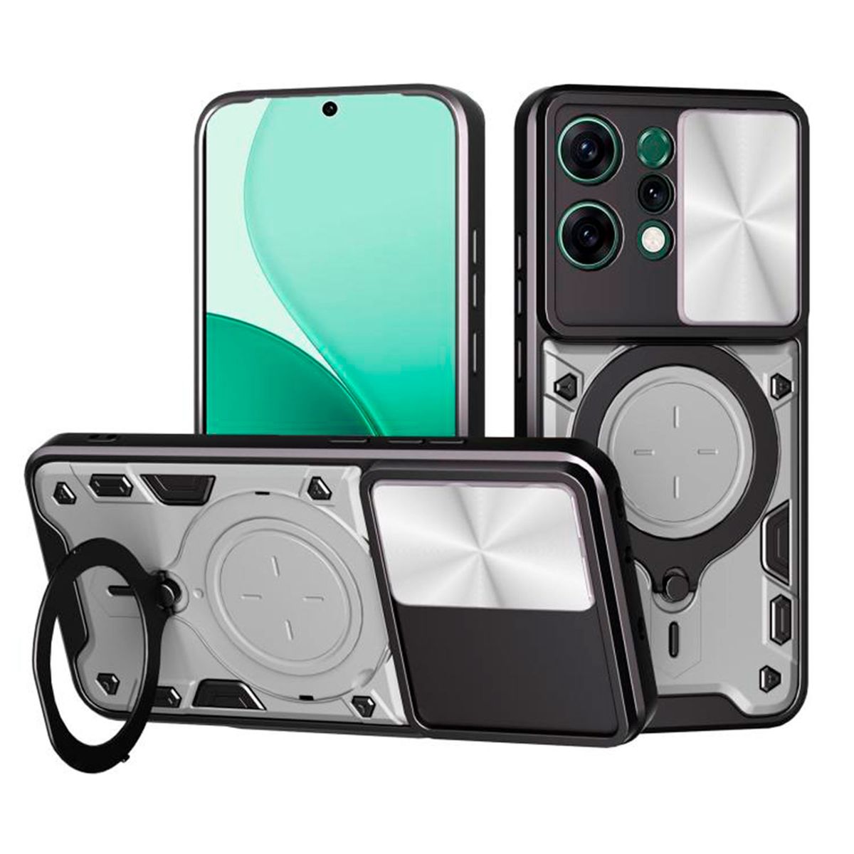 GENERICO - Estuche Proteccion Camara Con Soporte para Oppo Reno 14 Gris