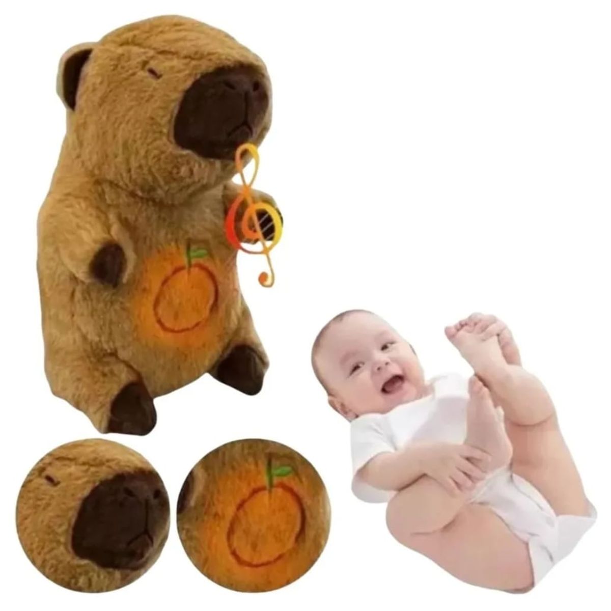 GENERICO - Peluche Capibara cafe respira Tiene Luz Y Música Juguete