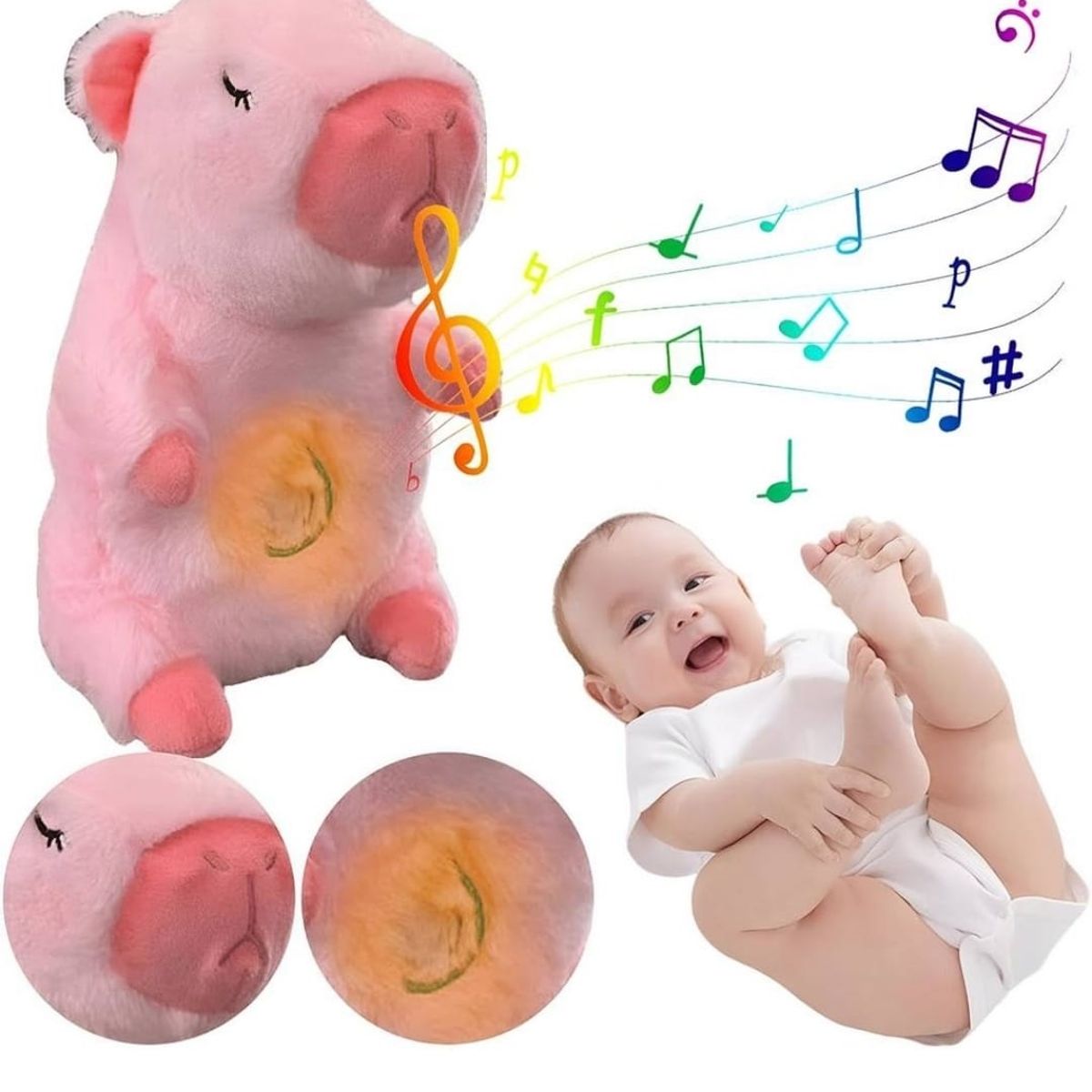 GENERICO - Peluche Capibara rosa respira Tiene Luz Y Música Juguete