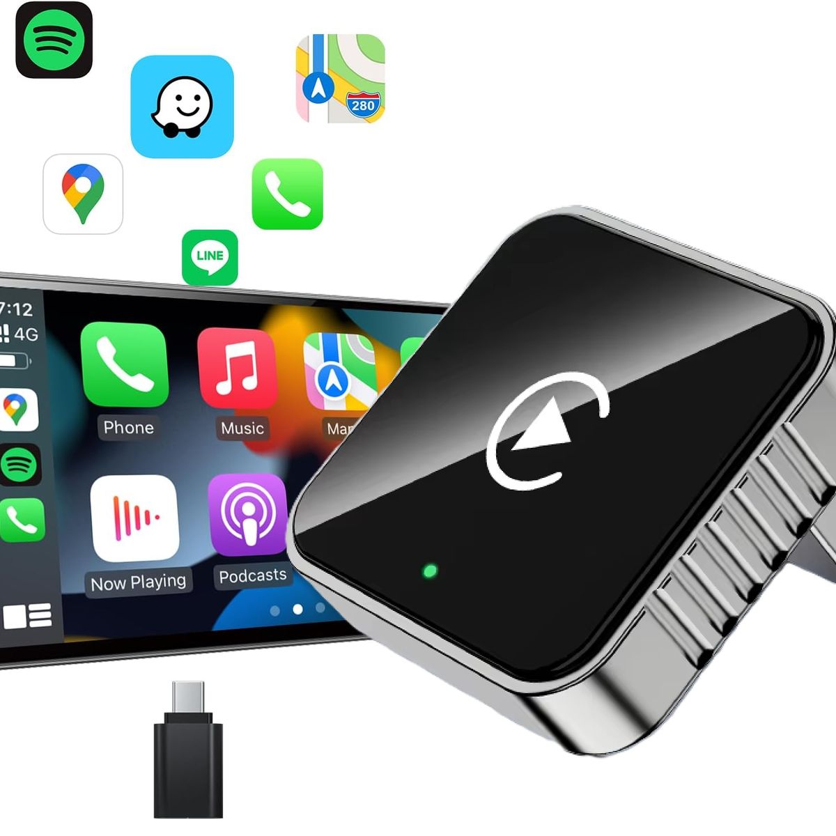 GENERICO - Mini Adaptador Inalámbrico Android Auto CarPlay Bluetooth