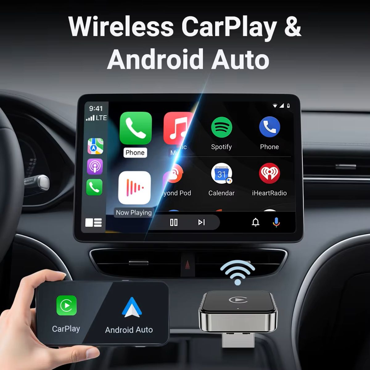 GENERICO - Mini Adaptador Inalámbrico Android Auto CarPlay Bluetooth