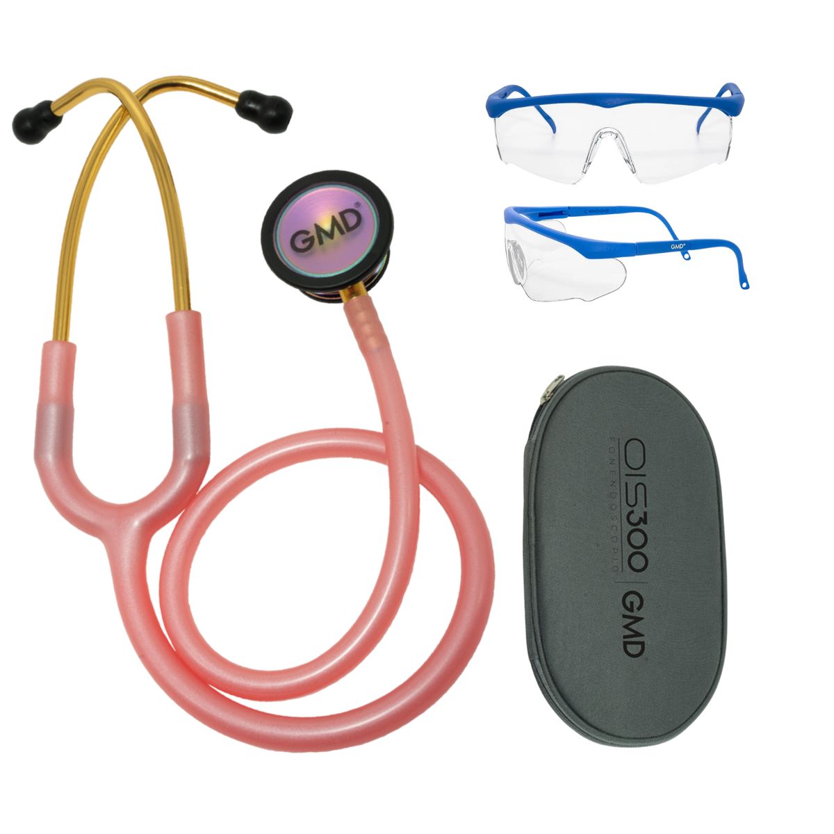 GMD - Fonendoscopio Profesional Doble Servicio Ois 300 Rosa Perlado + Gafas