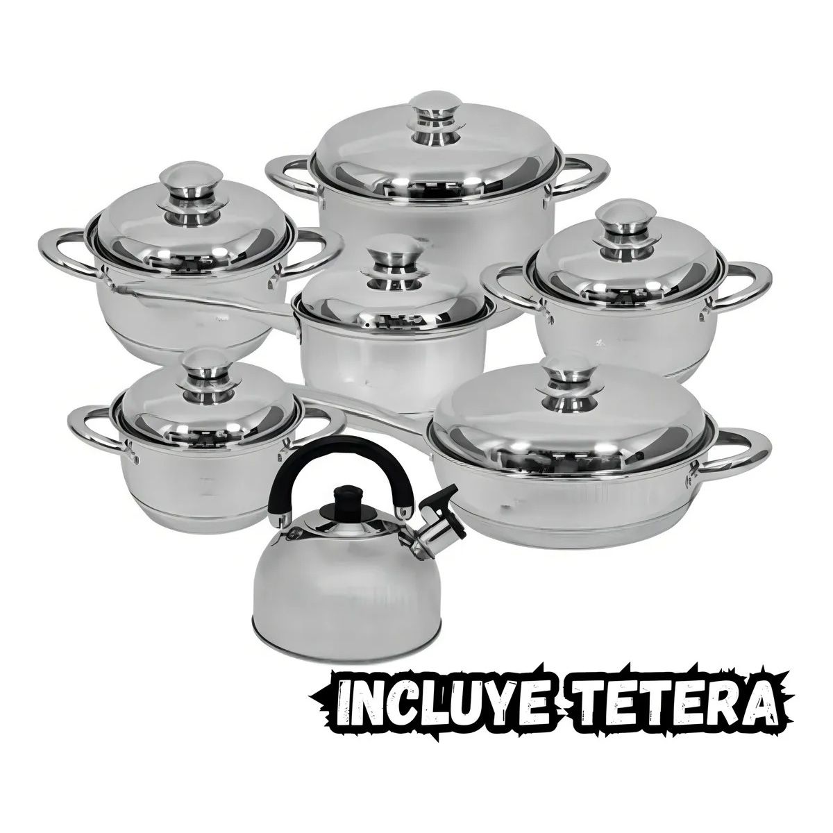 GENERICO - Juego De Ollas Acero Inoxidable Swisshome X 13 Tetera Color Plateado
