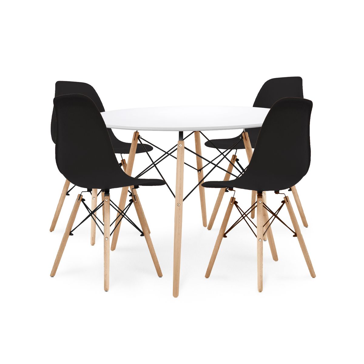 BONNO - Juego De Comedor Milan Negro 4 Puestos Bonno