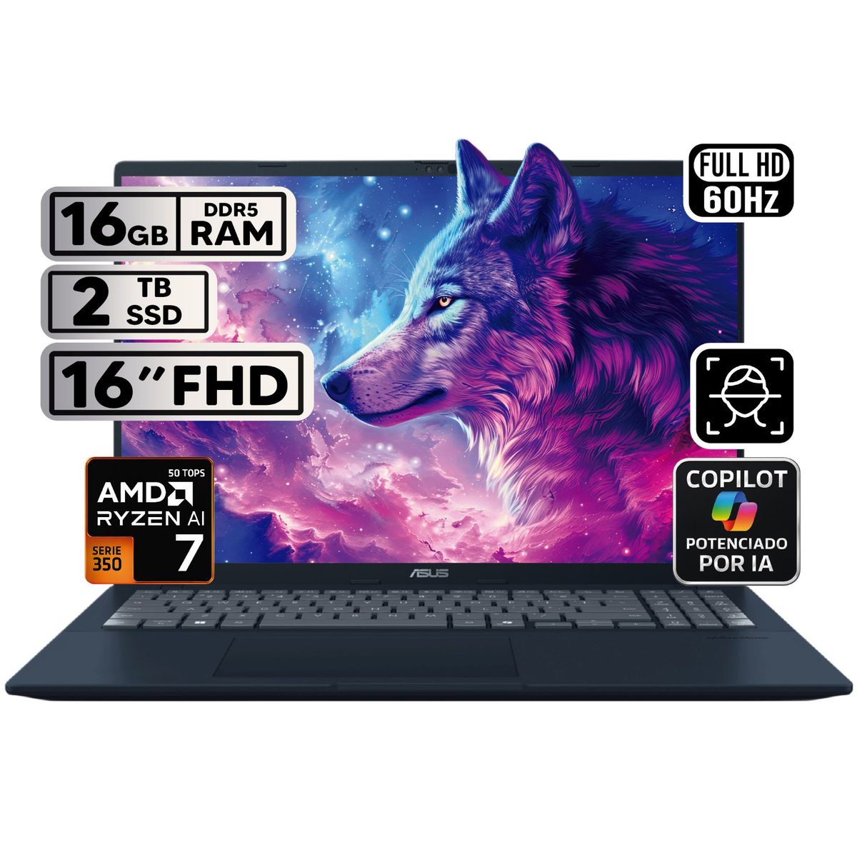 ASUS - PORTÁTIL ASUS VIVOBOOK 16 RYZEN AI 7 16GB 2TB SSD PANTALLA 16″ WUXGA