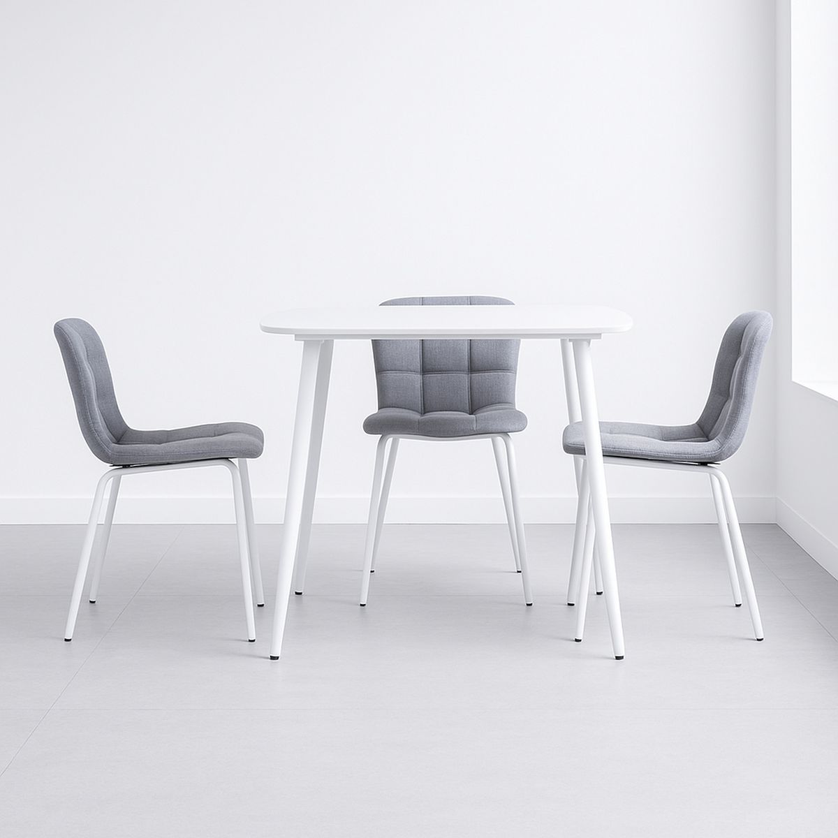 MUEBLES FIOTTI - Juego de comedor 4 puestos blanco piedra sinterizada Lemoel