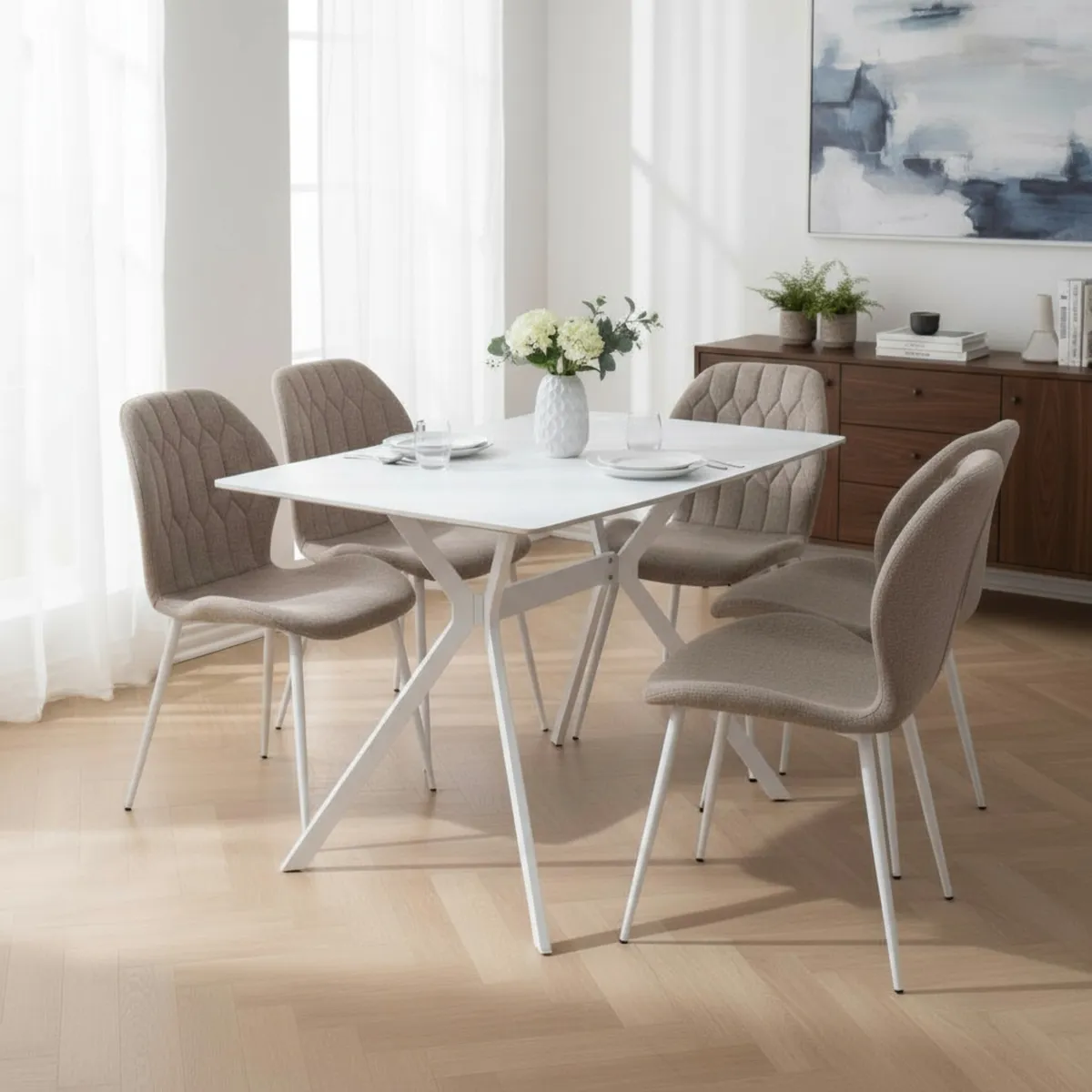 MUEBLES FIOTTI - Juego de comedor 4 puestos Beige piedra sinterizada Lenno_.