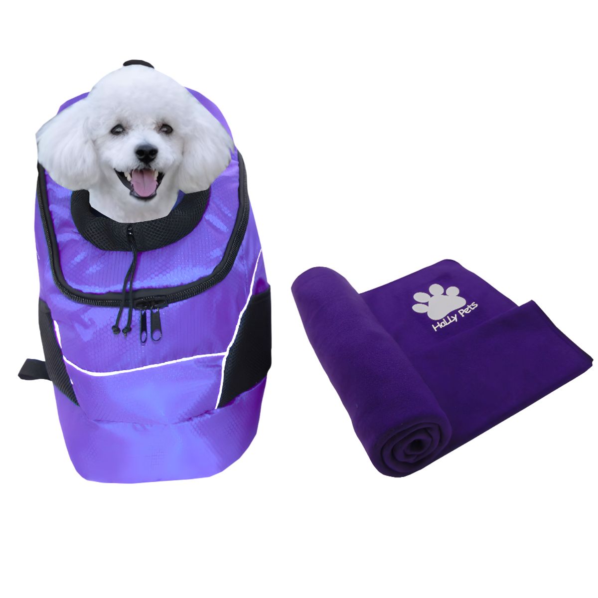 HALLY PET - Morral Cargador Ventana Grd + Cobija Grd Morado