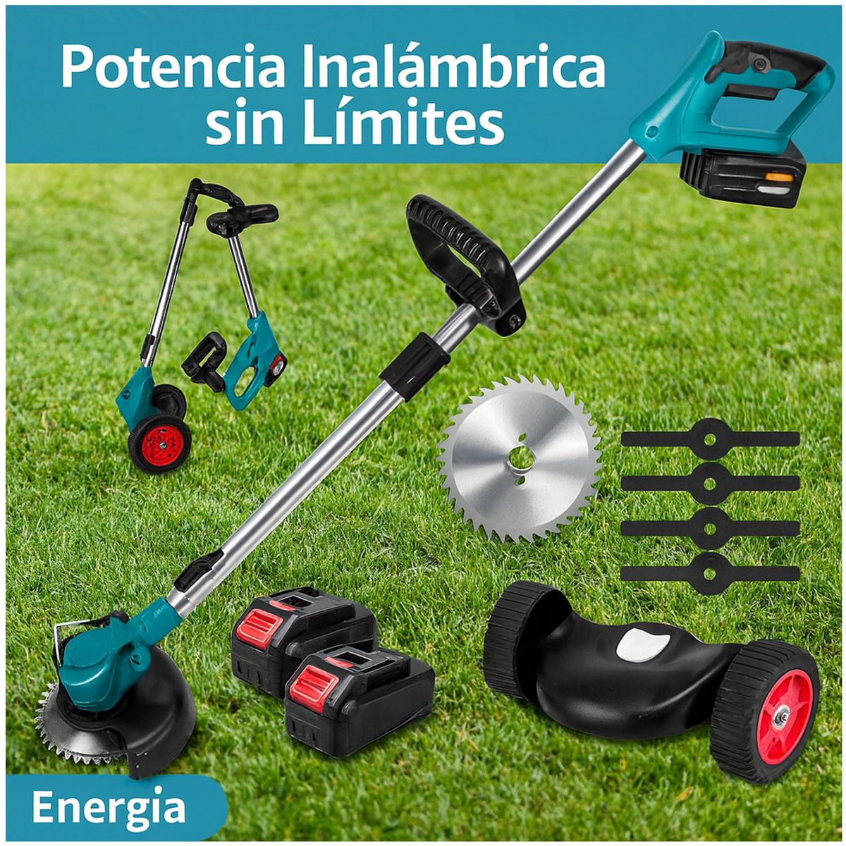 ONE PIXEL - Guadaña Recargable Doble Bateria 48w Potente 18000 RPM