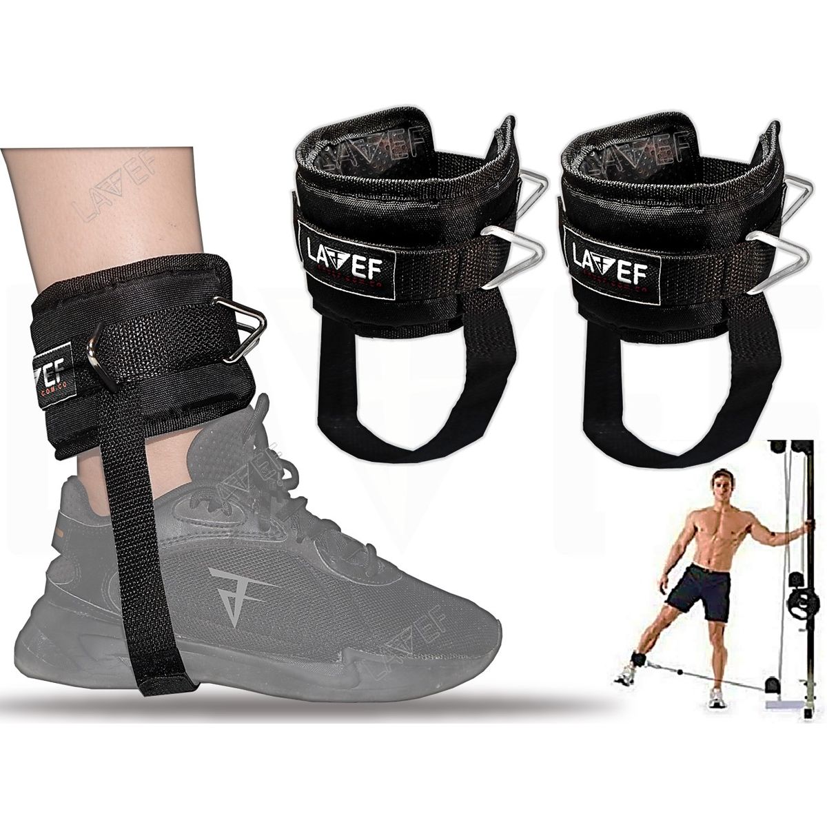 LAVEF - Grilletes para Tobillo con Anclaje de Polea para Gimnasio