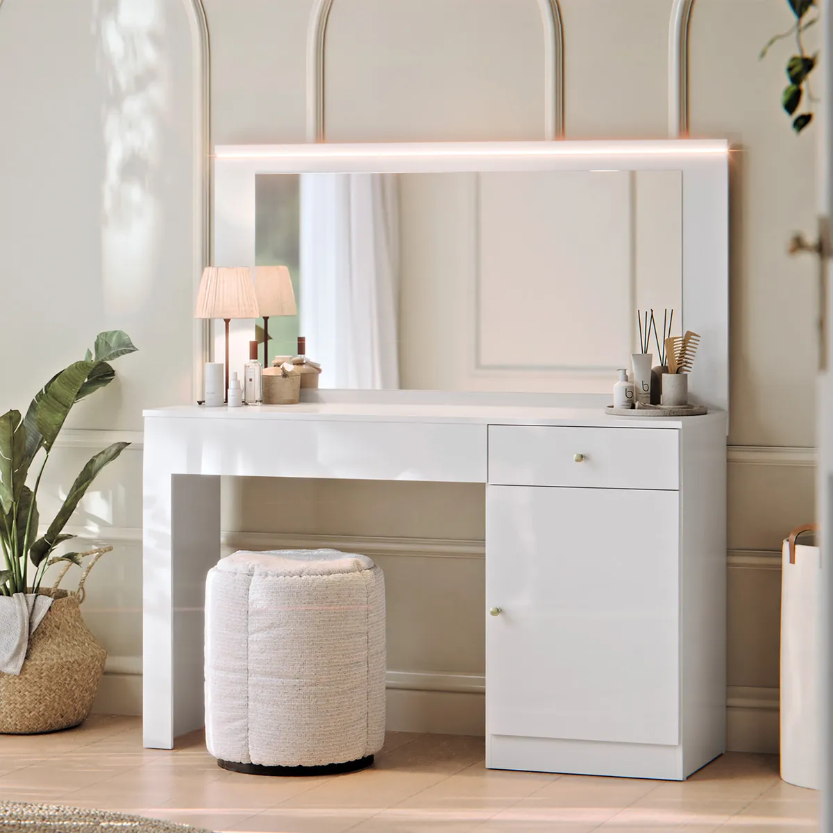 MULTIMUEBLES - TOCADOR CON ESPEJO LUZ LED Y CAJONES NINA