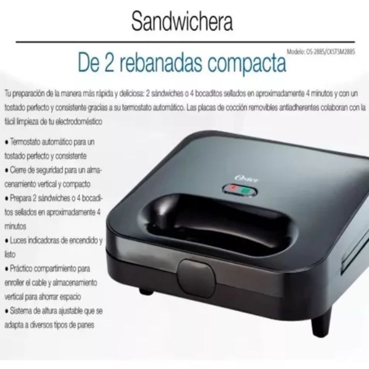 OSTER - Sandwichera de 2 rebanadas Oster®, Negro