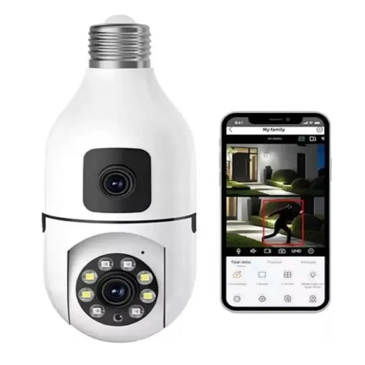 GENERICO - Cámara De Seguridad Bombillo Doble Lente V380 Pro Wifi Blanc